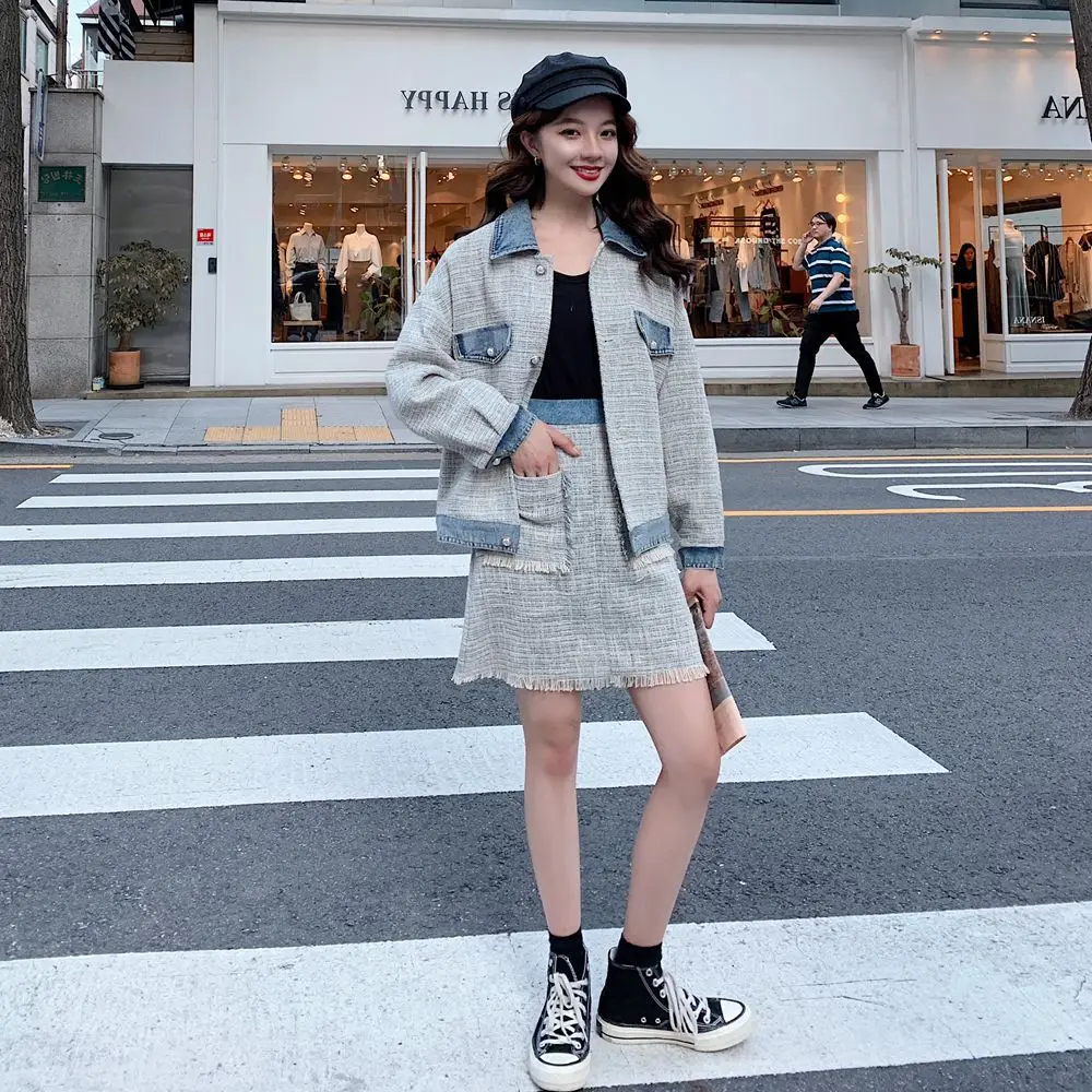 

Photo Shoot Graceful WOMEN'S Suit 2019 Autumn New Style Retro CHIC Wind Weaving Coat + Skirt Two-Piece Set