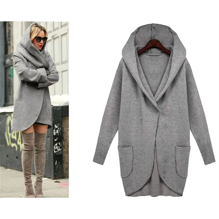 

2018 Winter Coat Women Trench Coats Pocket Long Sleeve Hooded Women Overcoat Cotton Blend Cardigans hoodies coat Plus size 5XL