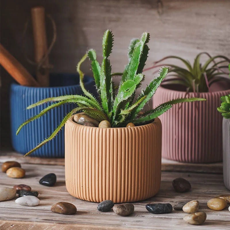 Concrete flowerpot mold stripe design concrete plaster cylindrical flowerpot silicone mold candle cup container DIY mold