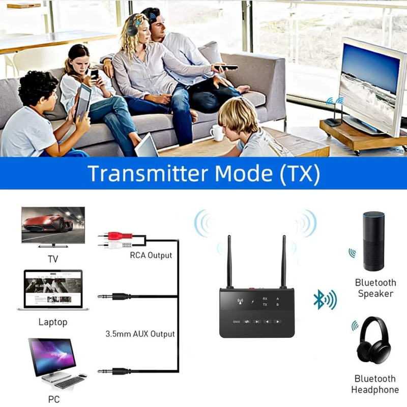80M Bluetooth 5 0 RCA Transmitter Receiver Bypass Aptx LL Music Audio Wireless Adapter 3 5mm AUX Jack For TV PC Car Headphones