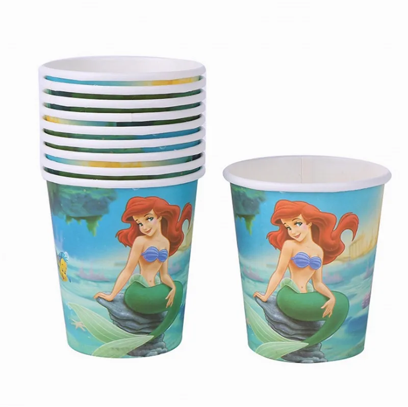 cup 10pcs С Днем Рождения Русалочка Ариэль девушки ребенок душ вечерние декоративная Растяжка скатерть стакан с соломинкой тарелки поставщик - Цвет: cup 10pcs