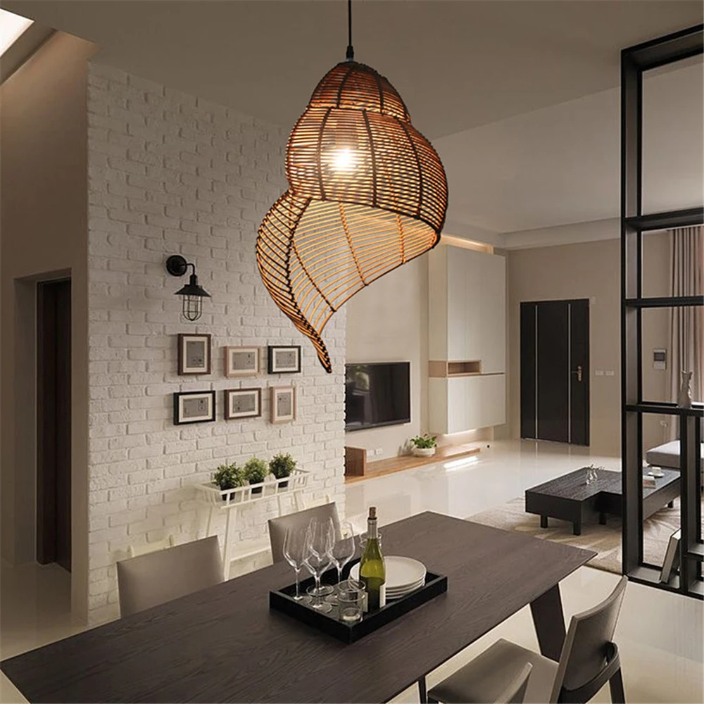 Кулон ракушка светильник s E27 бамбуковые подвесные лампы Креативный светильник из ротанга Современное украшение дома подвесной светильник
