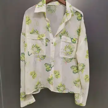 

Women Shirt 2019 Autumn and Winter Printed Flower Lapel Long Sleeve Shirt