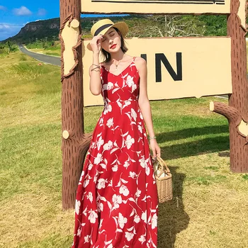 

The maldives beach dress super fairy print dress backless seaside resort Bohemian dress