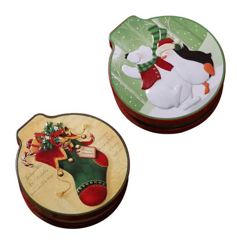 D 2pcs/set Christmas Round Candle Biscuit Cookie Storage Box Hanging Tree Tin Tea Coin Case 94PC - Цвет: D