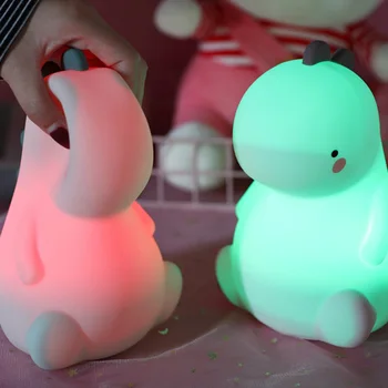 

HOT Silicone Dinosaur Night LED Light Cute Color Changing with Touch Sensor Portable Rechargeable Lamp for Baby Kids TI9