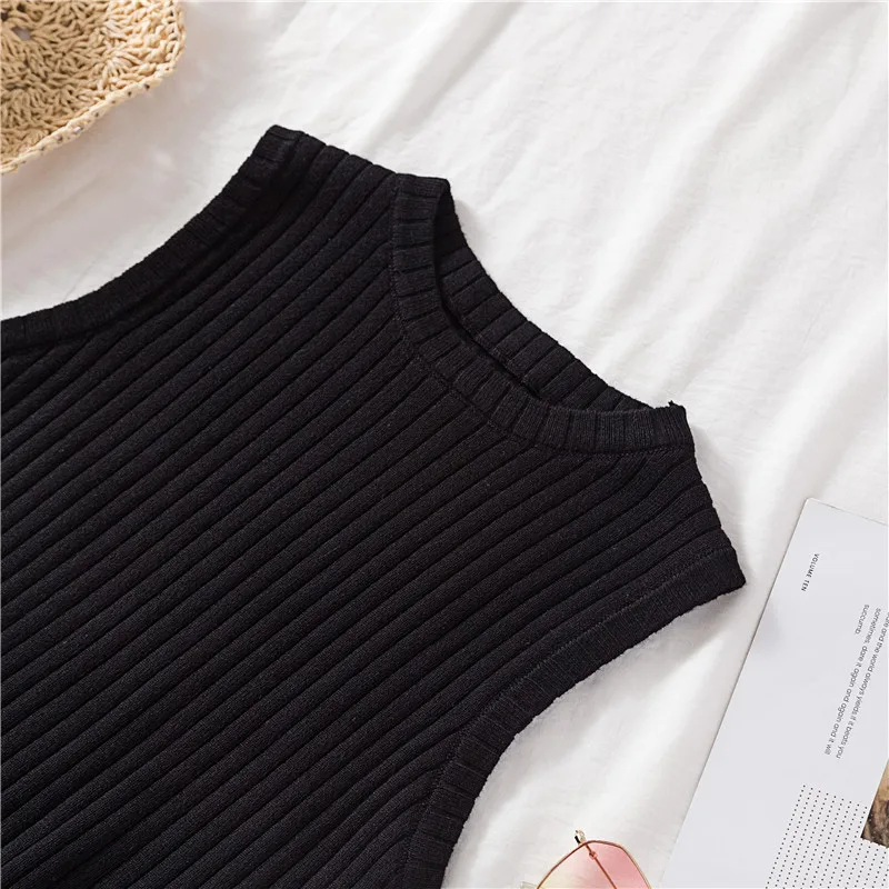 Woherb/Новинка 2019, облегающий вязаный укороченный топ, женская рубашка, вязаный жилет, Повседневная футболка без рукавов, корейский
