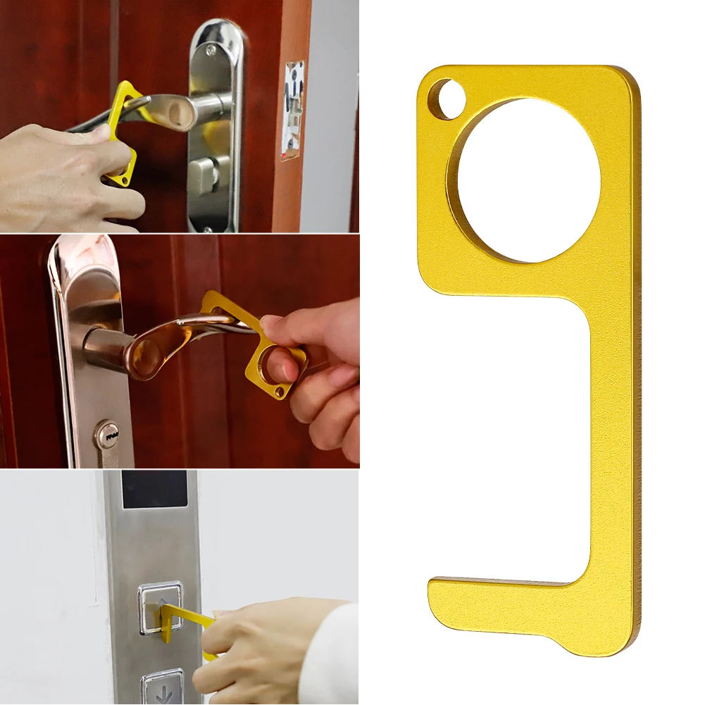 

Portable Press Elevator Tool Hygiene Hand Antimicrobial Brass EDC Door Opener Door Handle Key Metal Portable Door Opener