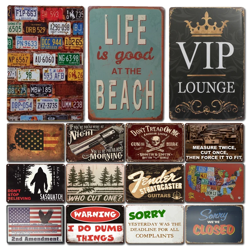 

Vintage Licence Plate Tin Sign Personalized Map Metal Poster Signs Retro Man Cave Living Room Decoration Plaque Art Wall Sticker