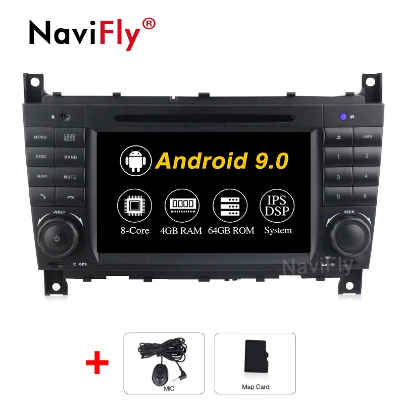 NaviFly ips DSP Android 9 автомобильный dvd-плеер для Benz W203 W209 W219 A-Class A160 C-Class C180 C200 2 Din радио gps ADAS DVR Carplay - Цвет: 4GB-64GB-8 Core