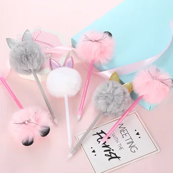 

1pcs Ballpoint pen Ear hair ball black colored kawaii gift pens for writing Cute stationery office school supplies