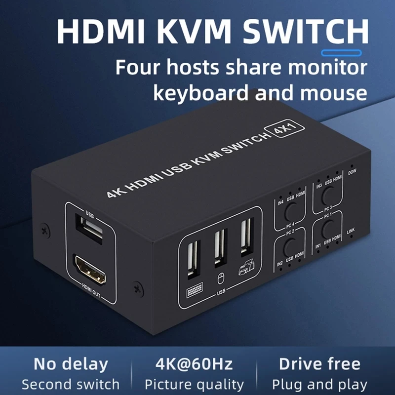 Portas com Controle Remoto para pc Windows e Macs Adaptador Hdmi Switch Laptop 4x1 4kx 2k - 60hz Hdcp 2.2 Kvm 4 - Image 4