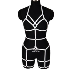 Белый нательная обвязка нижнее белье с бретельками комплект Клетчатый Бюстгальтер полная связывание с вырезами нагрудный пояс панк готический плюс размер без косточек Бралетт