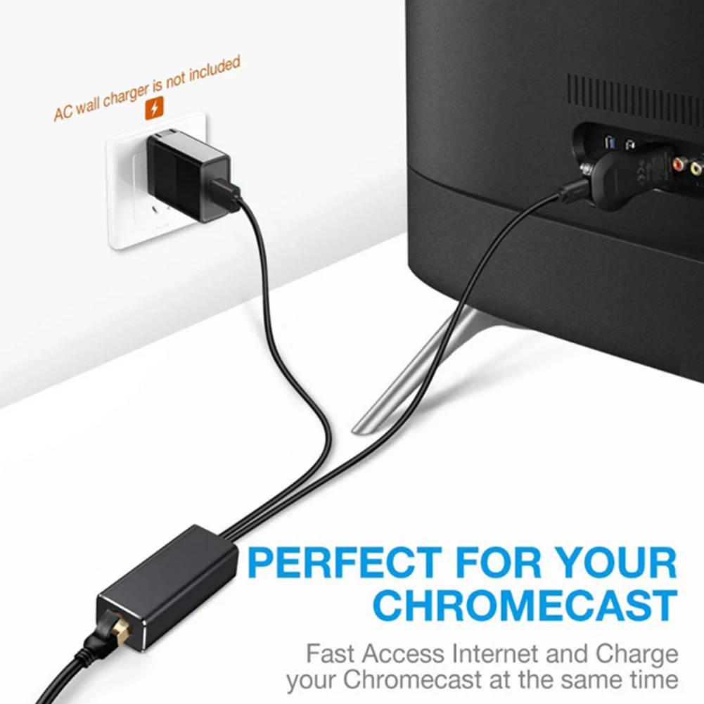 Ethernet Network Card Adapter Micro USB Power to RJ45 10/100Mbps for Fire TV Stick Chromecast Google Converter Accessories