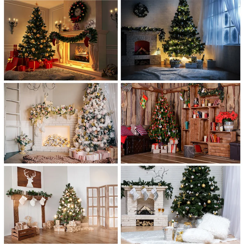 

Christmas Theme Photography Background Fireplace Christmas tree Children Portrait Backdrops For Photo Studio Props 21710 CHM-07