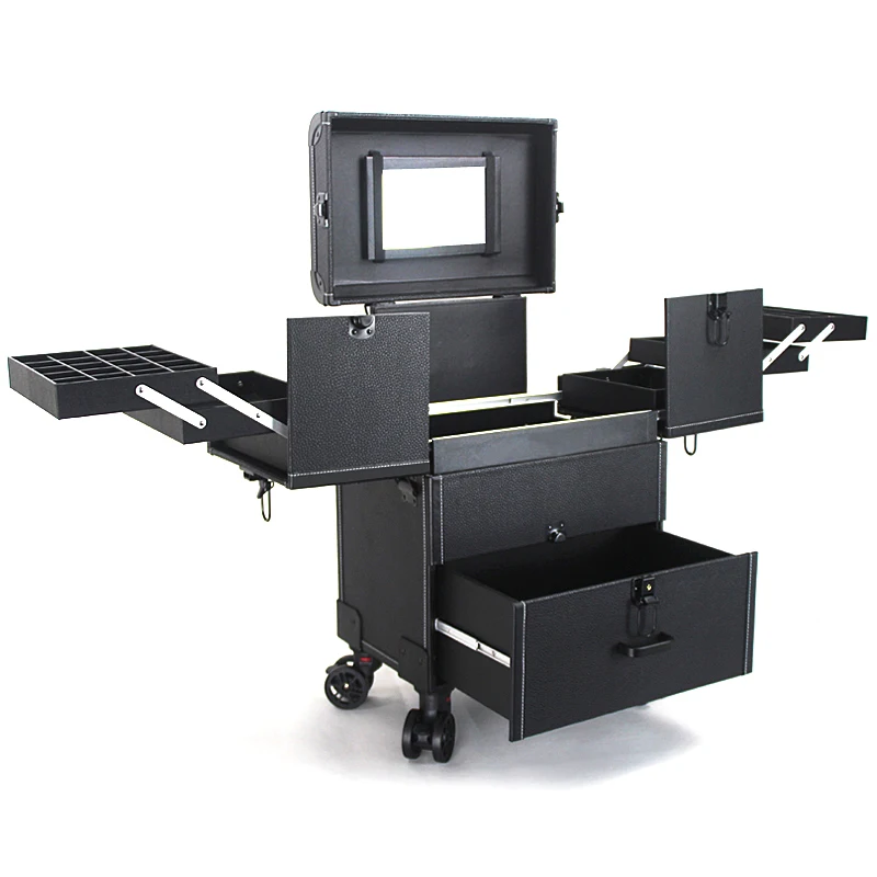 Pull Bar Suitcase Large multi-layer professional trolley cosmetic luggage with mirror for makeup artist nail tattoo tool