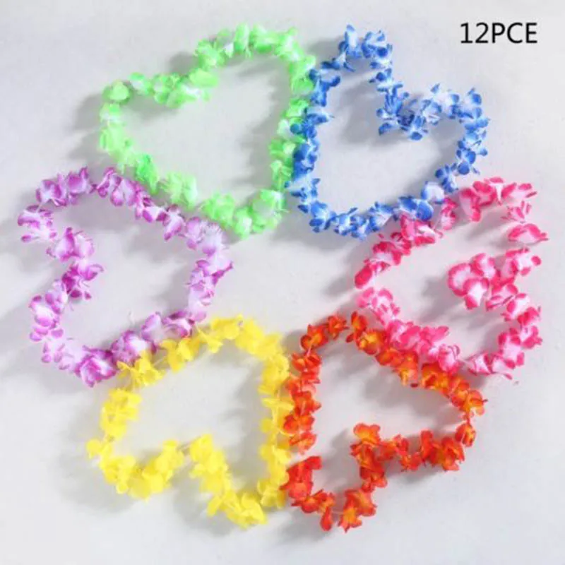 

12PCS Tropical Hawaiian Leis Ruffled Flowers Necklaces And 10 Pieces Hawaiian Luau Flower Lei Hair C