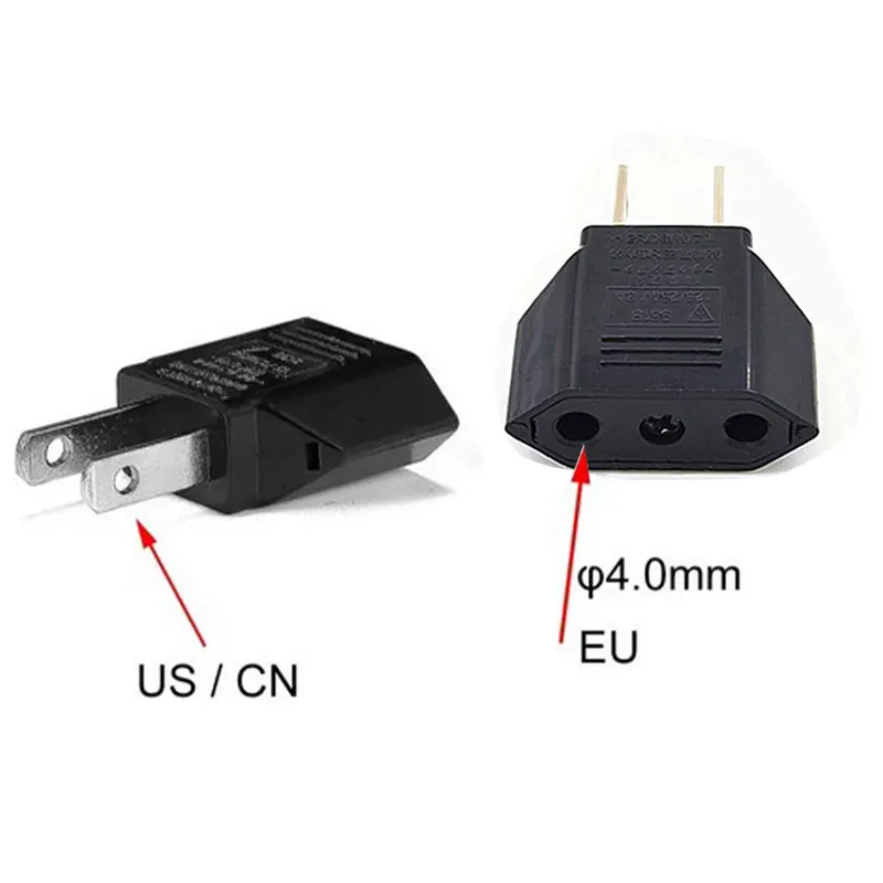 US USA to EU Euro Europe Power Jack Wall Plug Converter Travel Adapter Adaptor 
