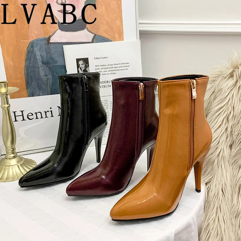 

2019 New Women Boots Ankle Boots PU Leather Zipper Women Booties High Heels Autumn Boots Women Shoes White Black