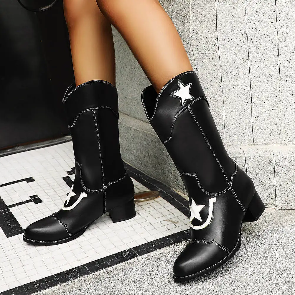 RIBETRINI Chelsea Boots Women Vintage Chunky Heels Pointed Toe Shoes Woman Autumn Winter Slip On Outdoor Western Boots Big Size