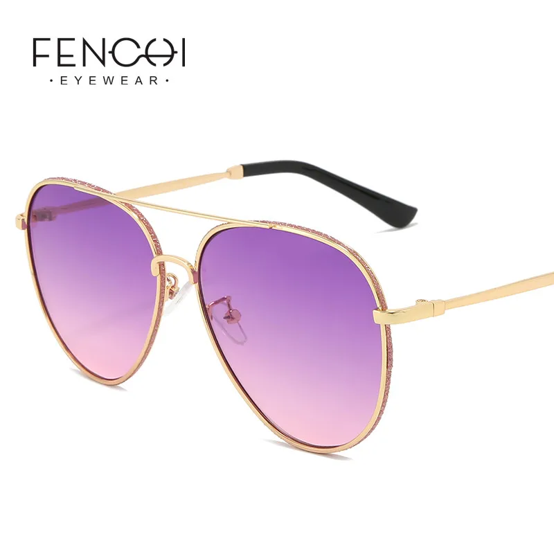 

FENCHI Sunglasses Women 2020 Glitter Powder Luxury Brand Retro Pink Pilot Sun Glasses Driving Eyewear Female Oculos De Sol