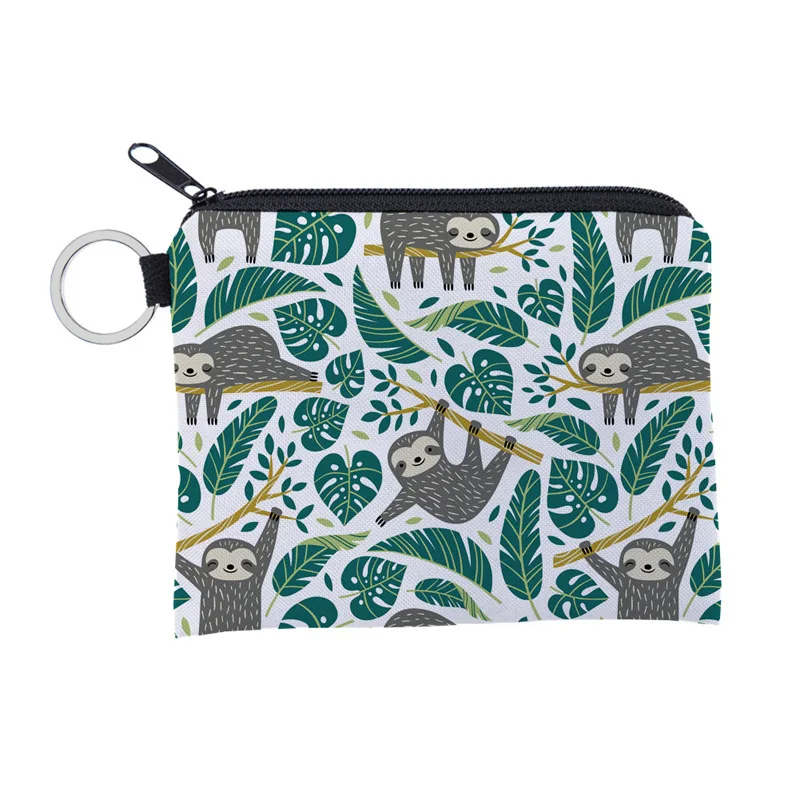 Wallet Pouch Purse Mini Card-Holder Square Zipper Small Cartoon Cute Sloth 3dprinting