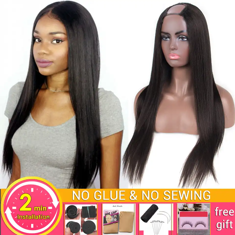 Cheap Light Yaki Kinky Straight Human Hair Wigs U Part Wig Human Hair Wigs For Women Brazilian Hair Wigs Non Remy 150 Density Human Hair Lace Wigs Aliexpress