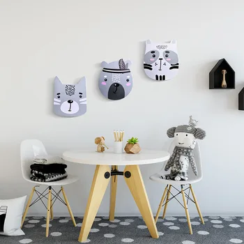 

3pcs/lot Scandinavia Style 3d Wooden Wall Sticker Cartoon Dog Tiger Bear Raccoon Woodland Animals Decoration For Children Room