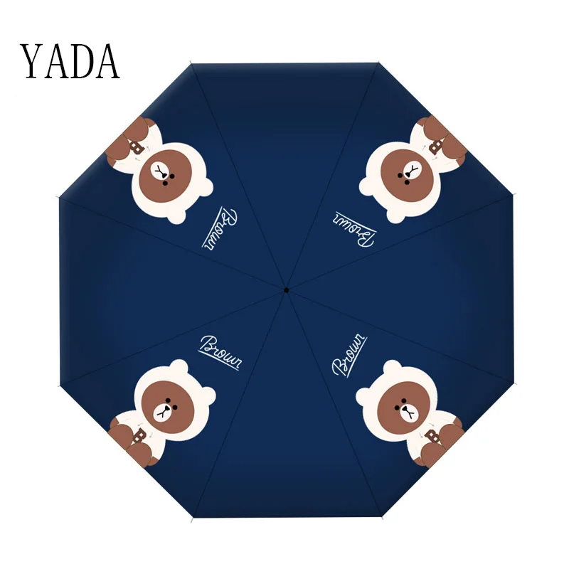 

YADA Fold Mini Automatic Cartoon bear Umbrella For Women Men Anti-UV Umbrellas Feather Pattern Folding Rainy Umbrella YD200058