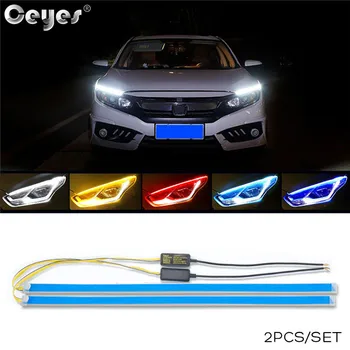 

Ceyes Car Styling LED DRL Daytime Running Lights White Turn Signal Yellow Guide Strip for Headlight Waterproof Auto Accessories