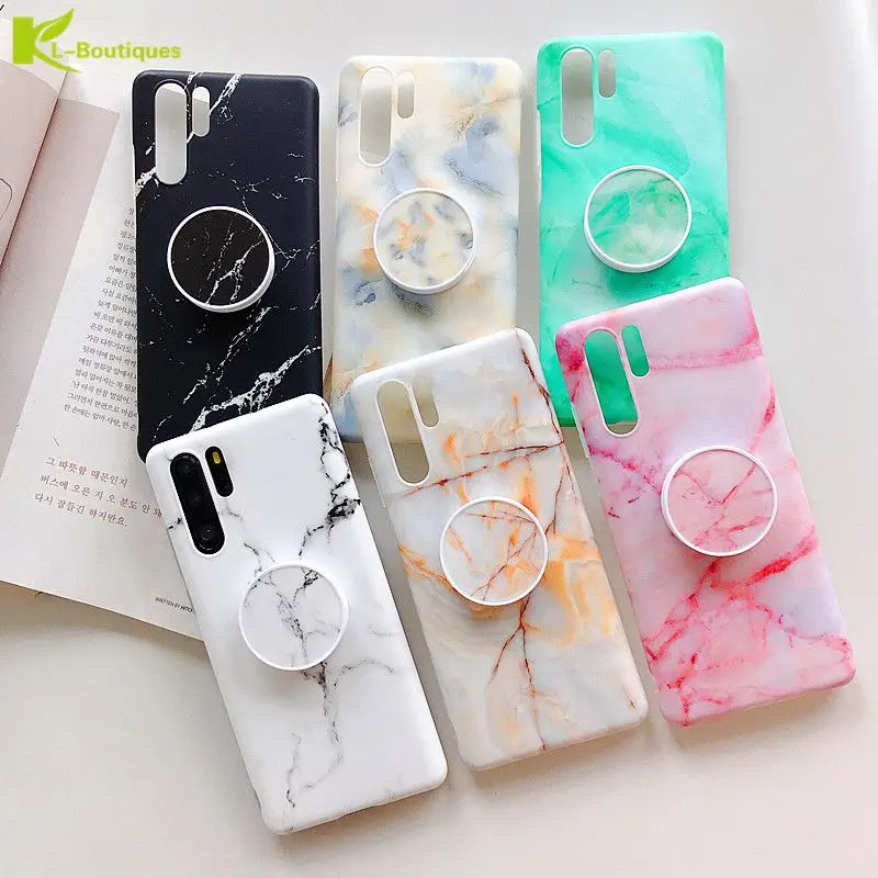 

Fashion Marble Silicon Case Cover For Huawei P30 Pro Nova 3i P Smart Plus P20 Mate 20 Lite Pro Matte Case With Holder Grip Stand