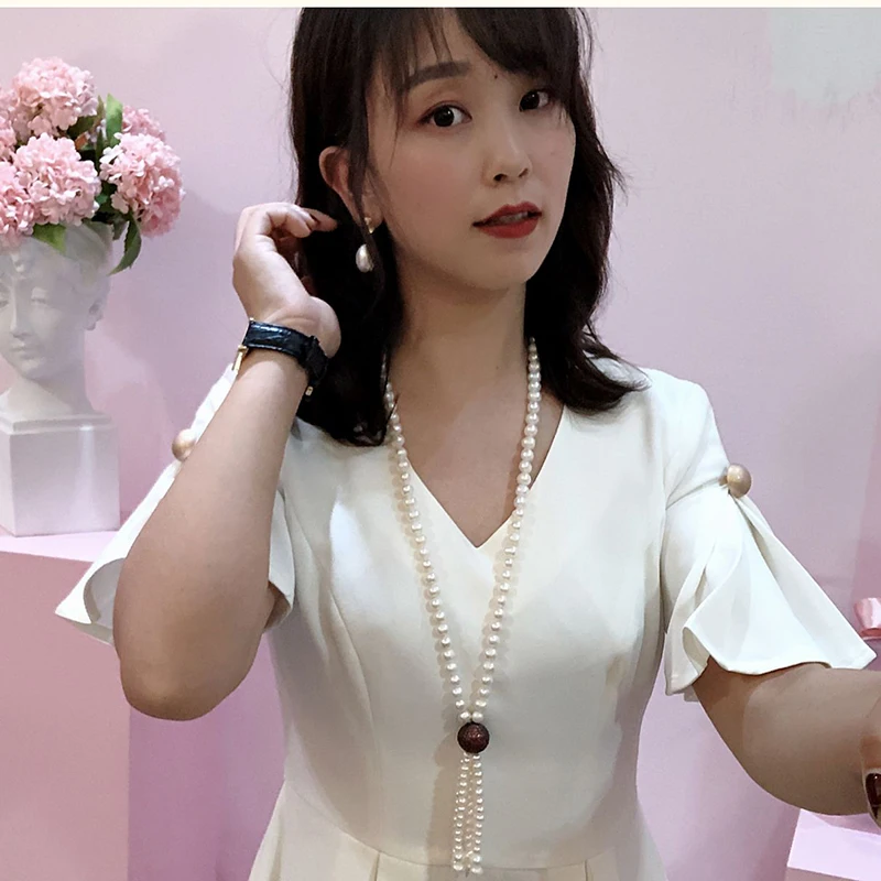 

Color ball pendant white pearl necklace long ladies temperament 2020 trend jewelry necklace