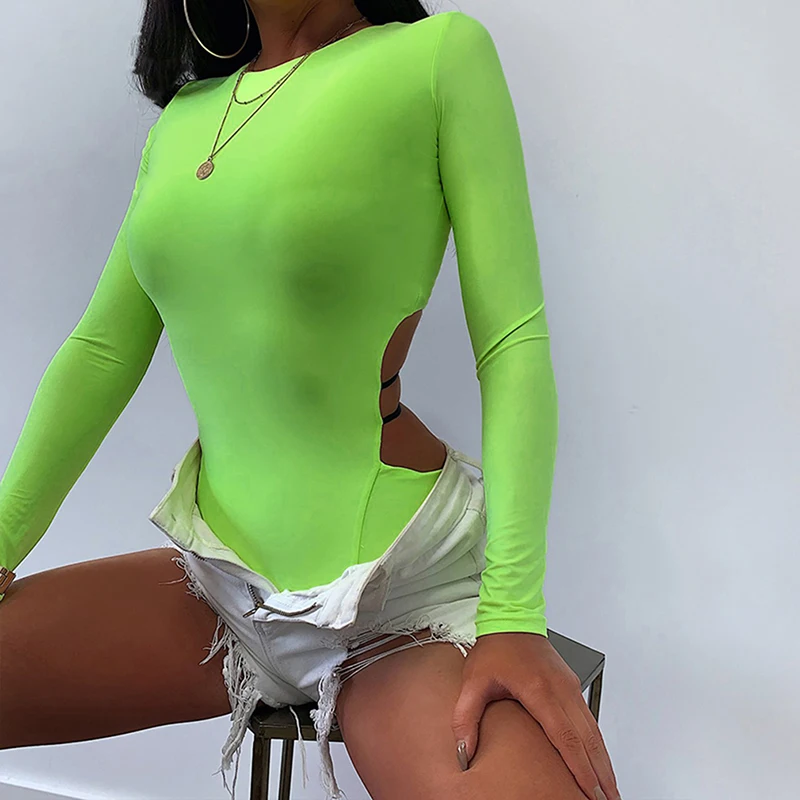 Womens Sexy Bodysuit Fashion O-Neck Stretch Leotard Tops Jumpsuit Casual Slim Solid Color Long Sleeve Bodysuit green bodysuit
