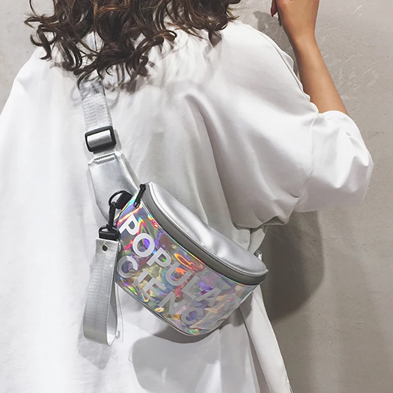 

ETAILL Fashion Laser Pocket Waist Pack Dumpling Street Pack Reflective Bag Colorful Letter Oblique Bag Chest Sports Running Bag