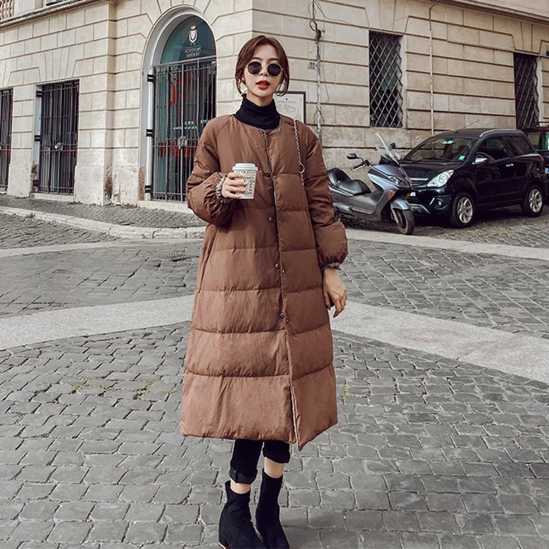 

Photo Shoot Vintage Sense of Design Reversible Crew Neck Elegant Waist Hugging Lace-up down Coat Cotton Overcoat Women's
