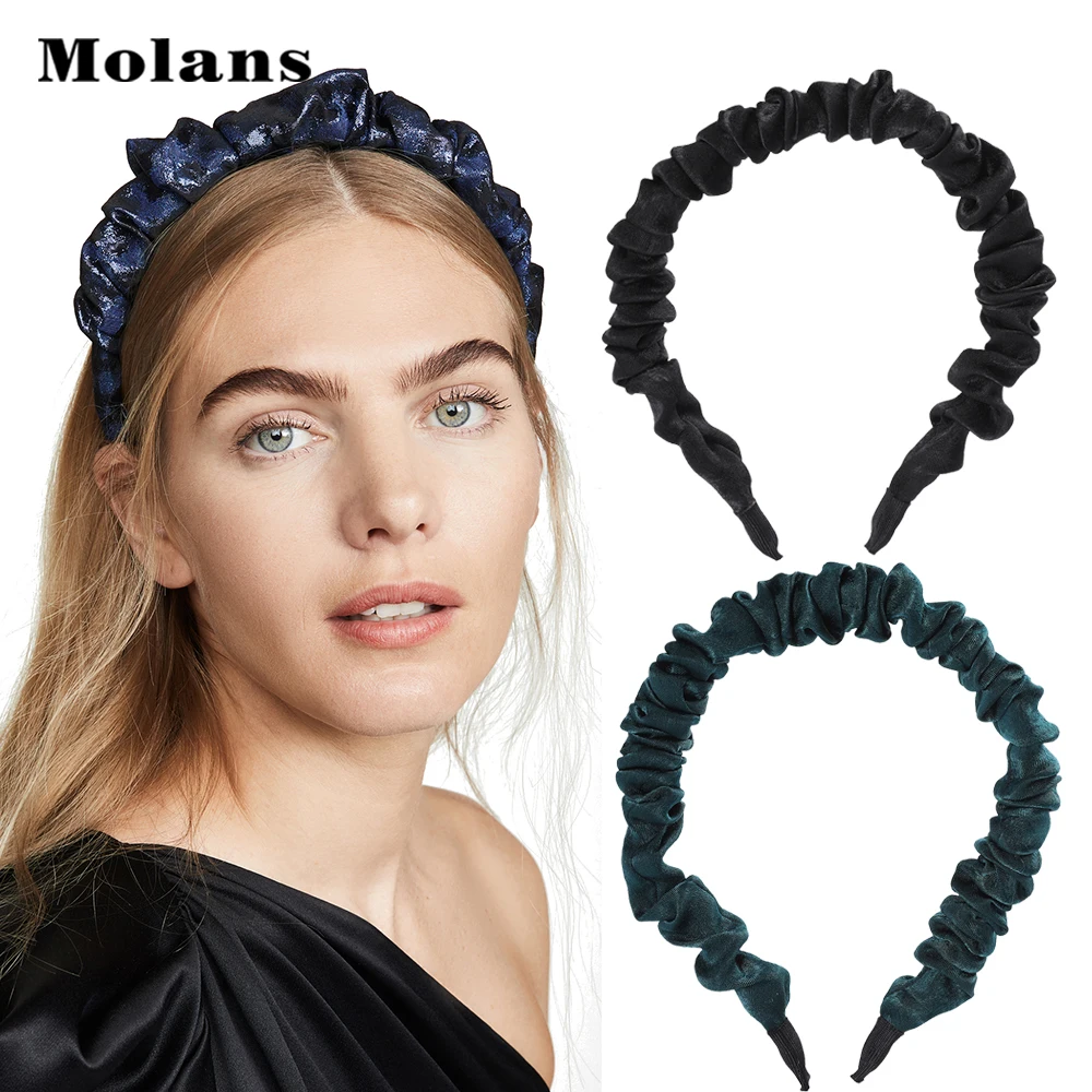 

MOLANS Stain Headband Plated Ruched Headband Women Solid Color Hair Hoop Bezel Simple Hairwear Non-Slip Hair Accessories