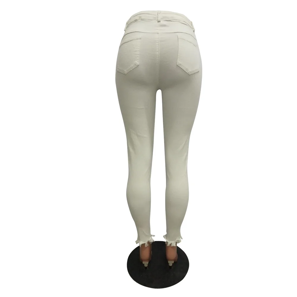 Женские неоновые рваные джинсы с высокой талией, женские обтягивающие брюки-карандаш, сексуальные уличные джинсы с дырками, узкие Стрейчевые джинсы
