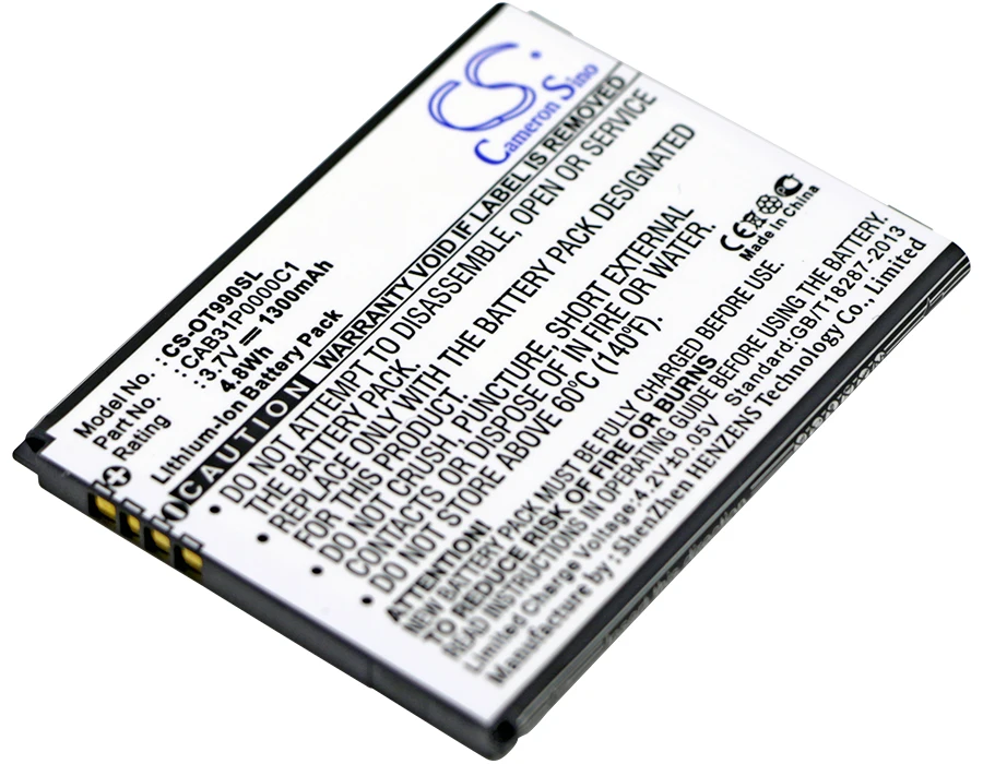 Обновленная батарея Cameron Sino для Alcatel BY71 One Touch 910 915 918 983 1300 мАч/4.81Wh|Аккумуляторы