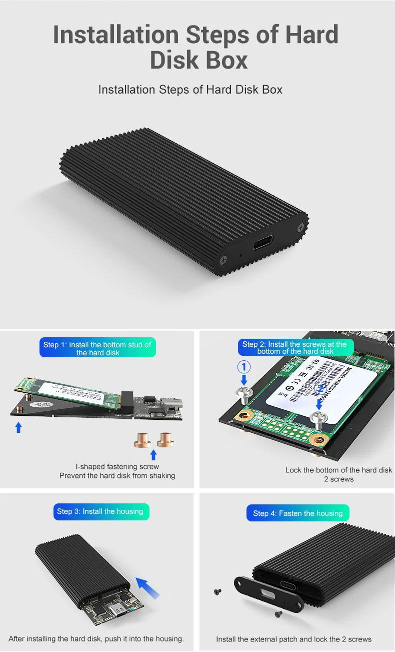 SSD Enclosure Type C to Type C Support 2242/2260/2280/msata M.2 case NGFF B key Slot SSD Aluminum Case For Solid State Disk usb external hard drive enclosure