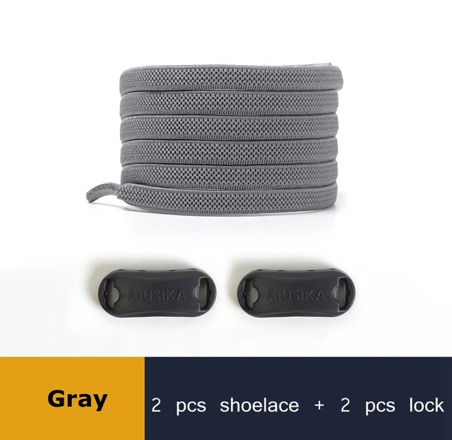 1 Pair Buckle Lock No Tie Shoelaces Elastic Reticulated Woven Flat Shoe Laces Quick Wear In 1 Second Sneakers Lazy Shoelace gray