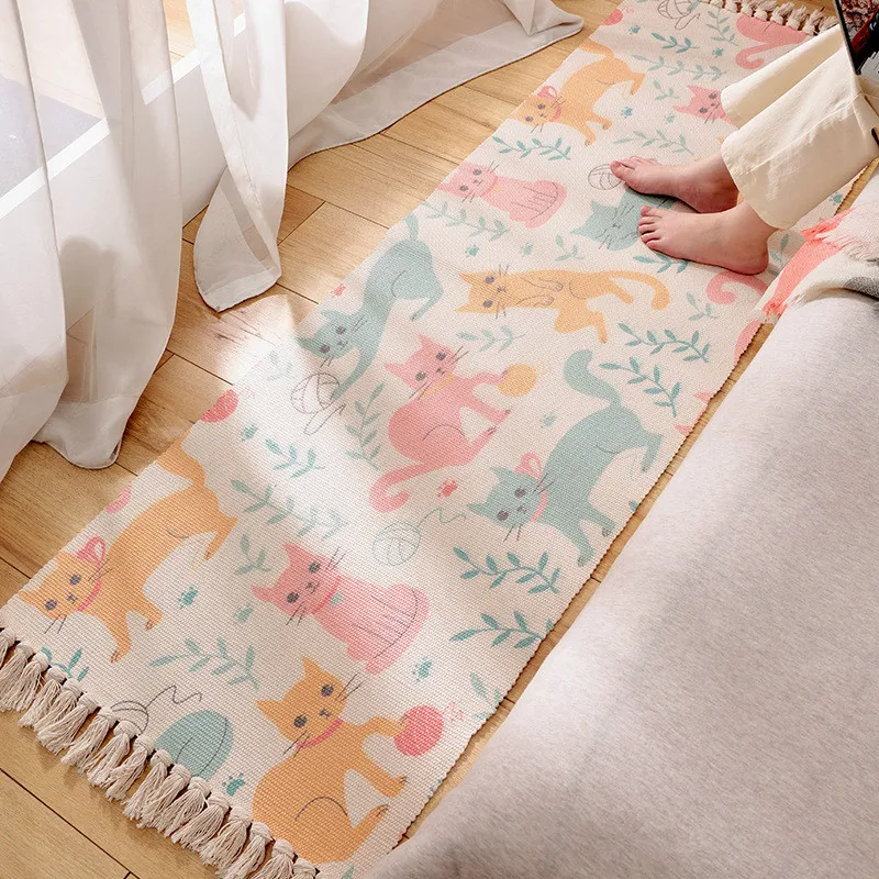 Cilected хлопчатобумажный ковер ручной работы, напольный коврик, простой домашний коврик с бахромой, нескользящий прикроватный коврик для спальни, украшение 60X180 см