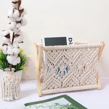 

Room Decor Boho Rustic Macrame Magazine Holder Magazine Rack Handmade Cotton Newspaper Notebook Living Room Bedroom Deco