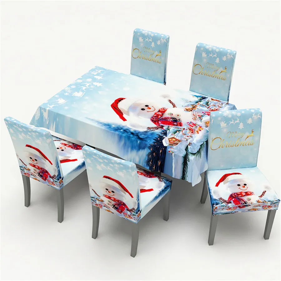 

Christmas Decorations for Home New Year Digital Printing Hotel Restaurant Rectangular Table Cloth Elastic Chair Cover Wholesale