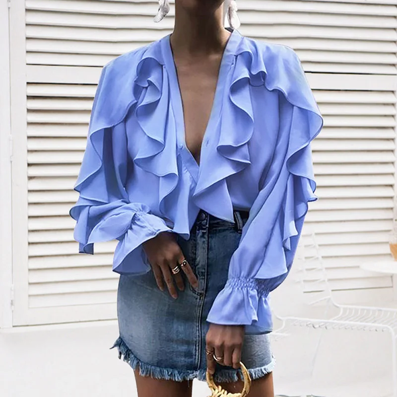 

Fashion Woman Blouses 2019 Ruffles Autumn Women's Blouse Shirt Female Long Sleeve Womens Tops and Blouses Women Elegant Top