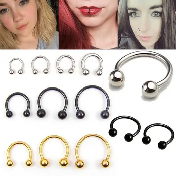 

Trendy 2 Pcs Stainless Steel Nostril Nose Ring Lip Rings Earrings Round Piercing Ball Horseshoe Hoop Ring Body Jewelry