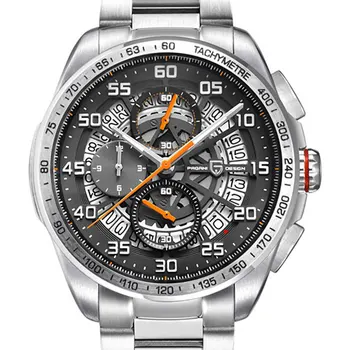 

48mm Pagani design Orange/Red pointer black dial quartz stainless steel strap men's casual watch