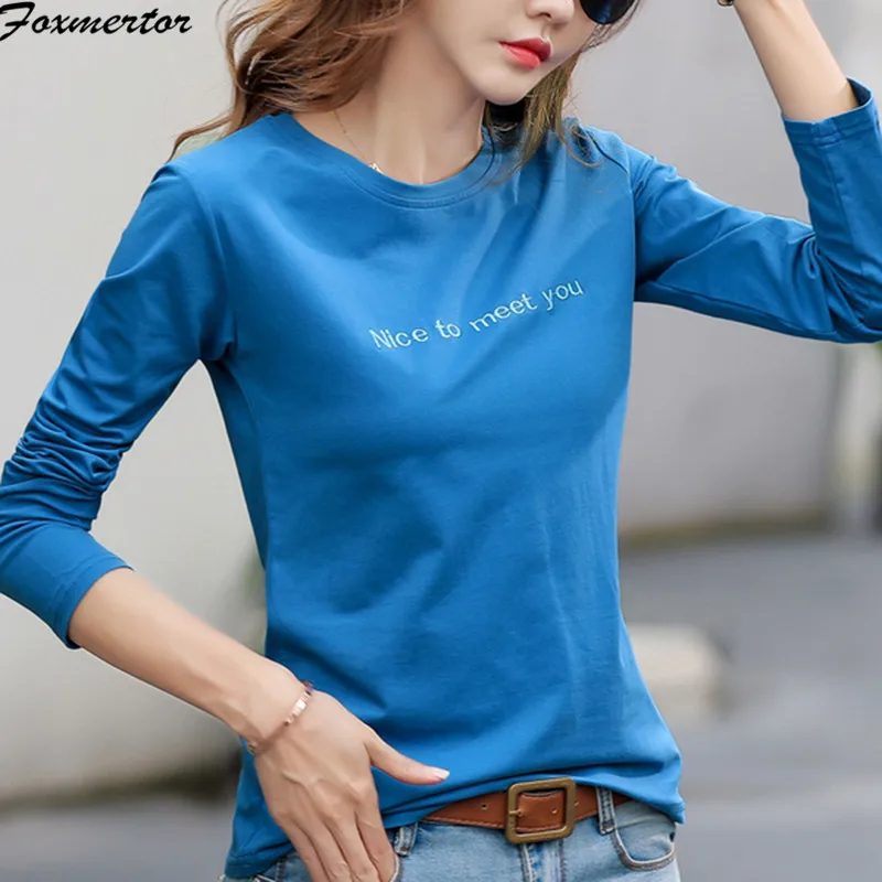 Female T-shirt Women Tops 2022 Spring Fall Cotton T-Shirts For