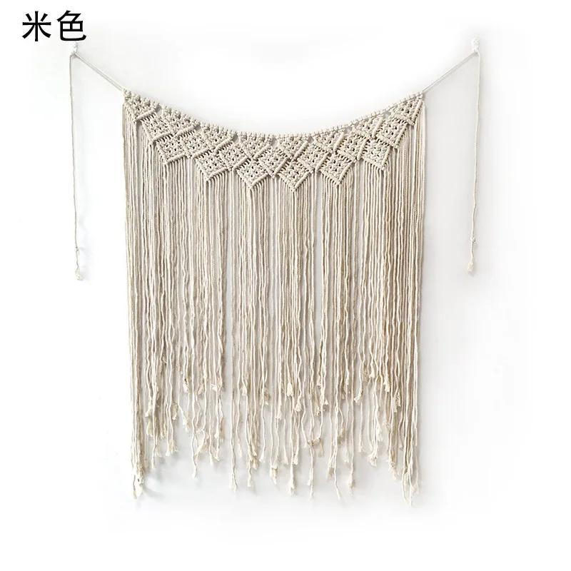 DIY Boho деревенский Свадебный макраме шторы настенный гобелен вязаный хлопок большой гобелены скандинавские Свадебные вечеринки открытый украшения - Цвет: Beige
