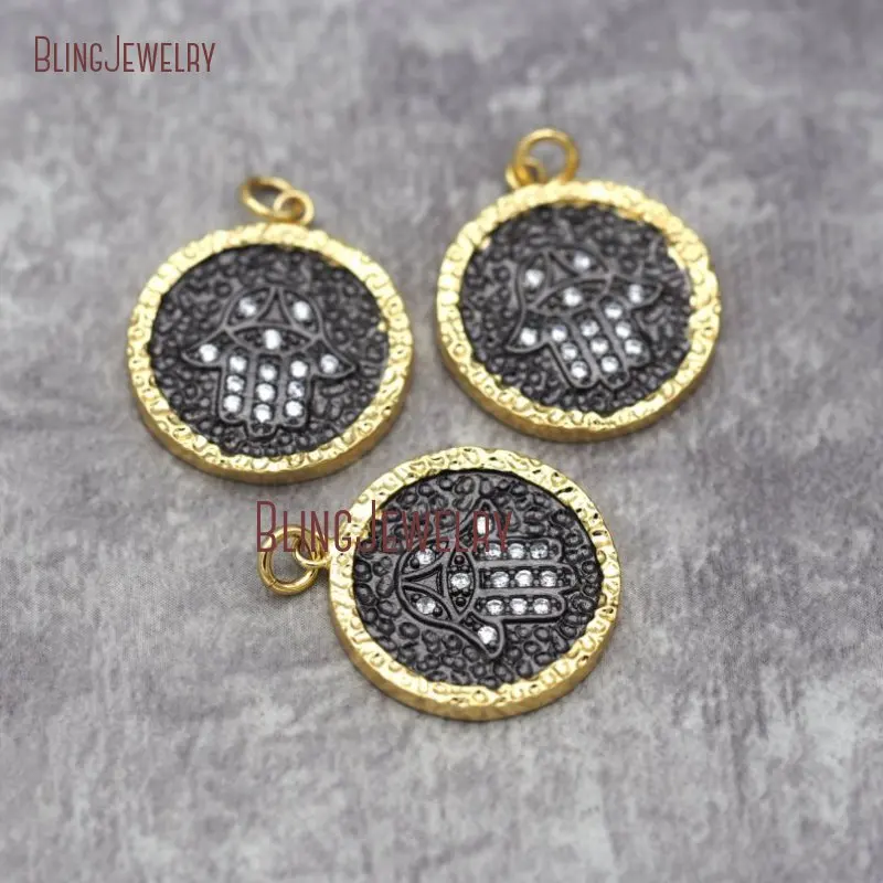 20190731-PM26744-Hand Round ShapeMixed µç¶Æ Pendant Irregular Surface Brassmicro Inserts White Zircon_5