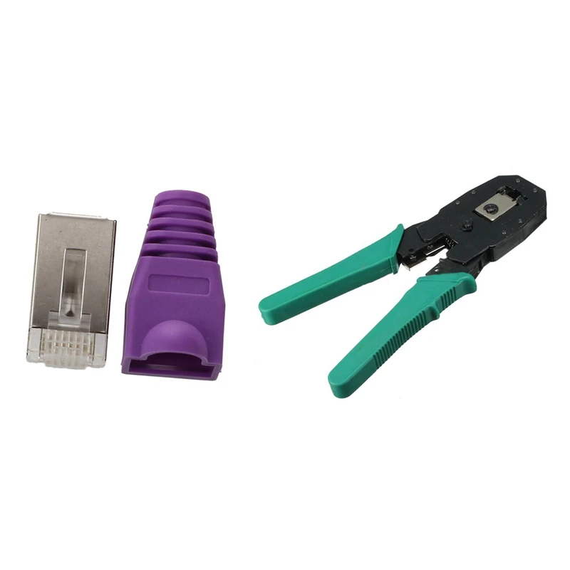Network Tester Lan Rj45 Rj11+ Crimping Pliers for Ethernet Connectors with 30 Pcs Metal Shielded 8P8C RJ45 Plug W Protective Sl